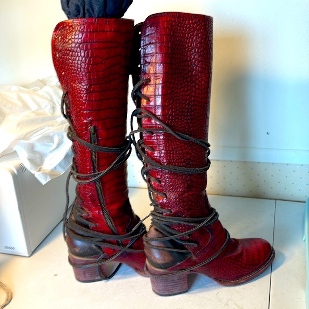 Freebird Red Croc Tall Boots OG By Steven